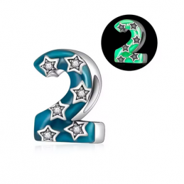Charm age anniversaire 2 deux phosphorescent bleu strass argent pour bracelet