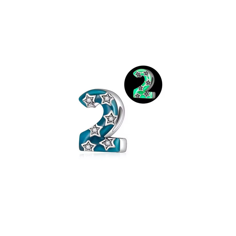 Charm age anniversaire 2 deux phosphorescent bleu strass argent pour bracelet