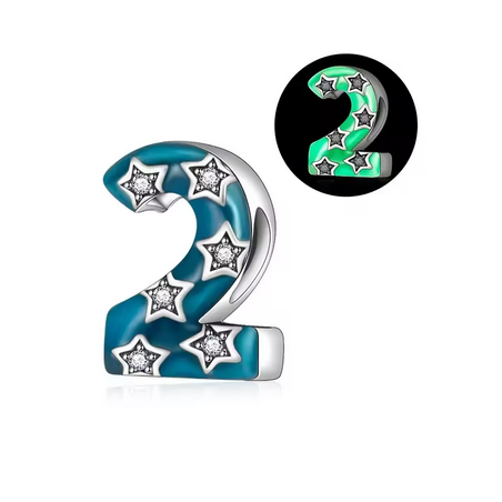 Charm age anniversaire 2 deux phosphorescent bleu strass argent pour bracelet