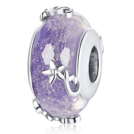 Charm séparateur fleur pierre violette argent pour bracelet