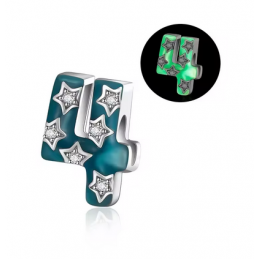 Charm age anniversaire 4 quatre phosphorescent bleu strass argent pour bracelet