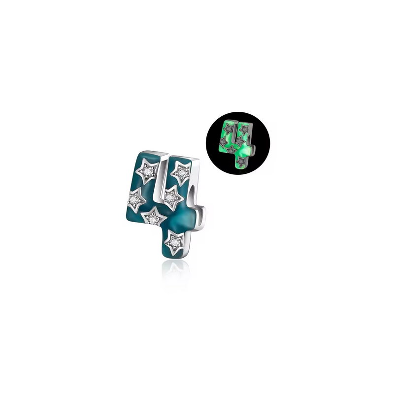 Charm age anniversaire 4 quatre phosphorescent bleu strass argent pour bracelet