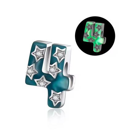 Charm age anniversaire 4 quatre phosphorescent bleu strass argent pour bracelet