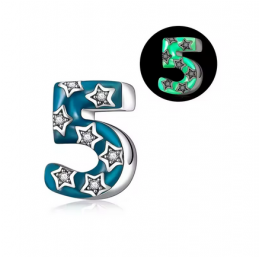 Charm age anniversaire 5 cinq phosphorescent bleu strass argent pour bracelet