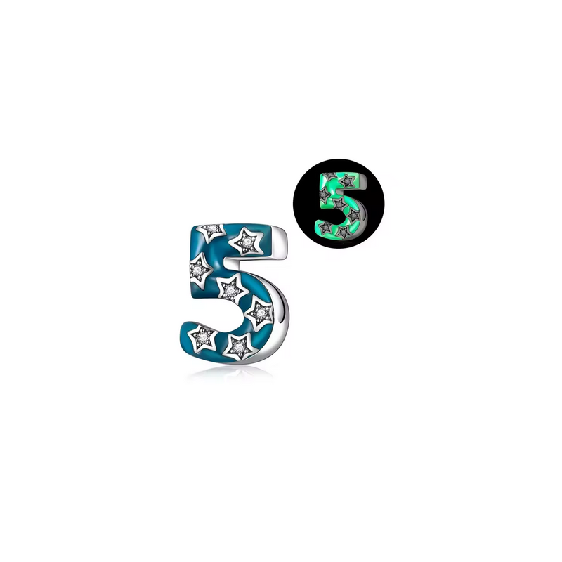 Charm age anniversaire 5 cinq phosphorescent bleu strass argent pour bracelet