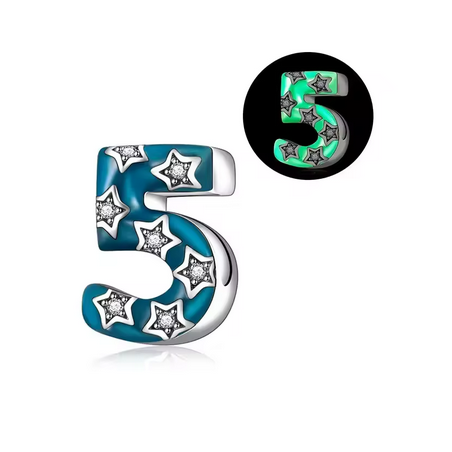 Charm age anniversaire 5 cinq phosphorescent bleu strass argent pour bracelet