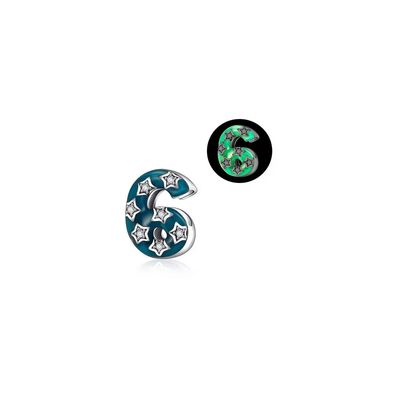 Charm age anniversaire 6 six phosphorescent bleu strass argent pour bracelet
