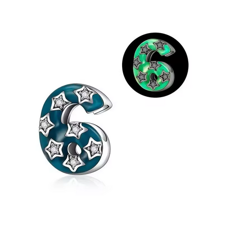 Charm age anniversaire 6 six phosphorescent bleu strass argent pour bracelet