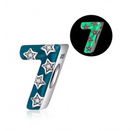 Charm age anniversaire 7 sept phosphorescent bleu strass argent pour bracelet