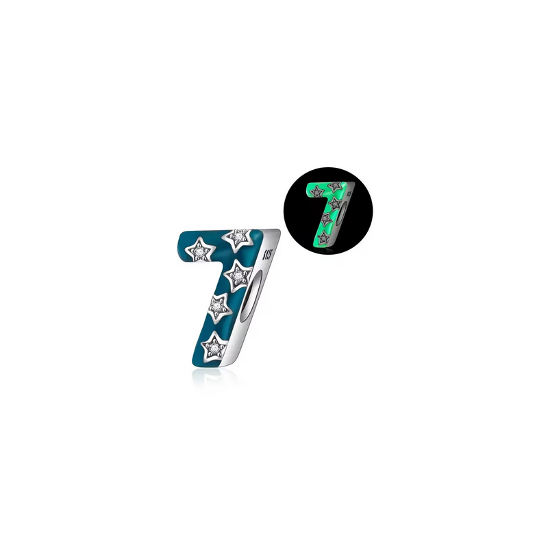 Charm age anniversaire 7 sept phosphorescent bleu strass argent pour bracelet