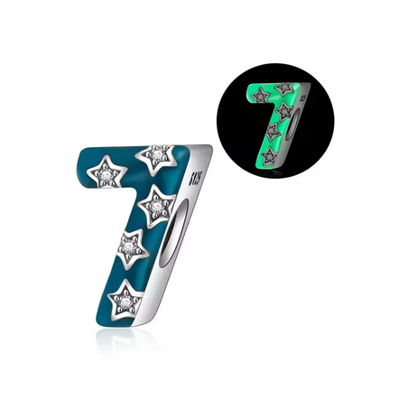 Charm age anniversaire 7 sept phosphorescent bleu strass argent pour bracelet