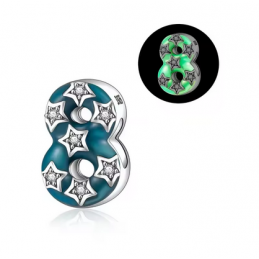 Charm age anniversaire 8 huit phosphorescent bleu strass argent pour bracelet