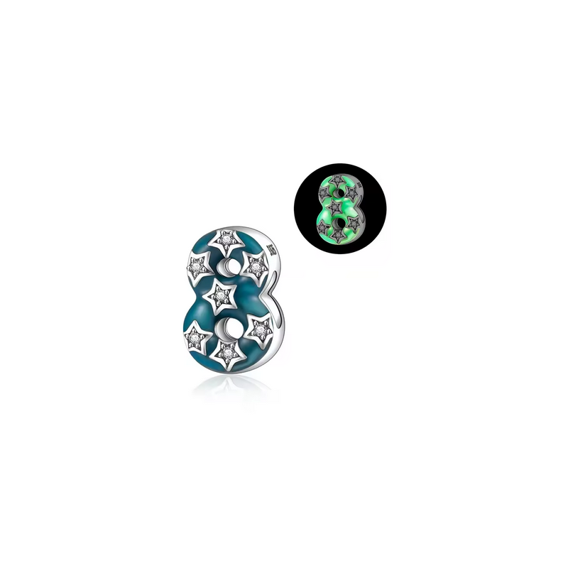 Charm age anniversaire 8 huit phosphorescent bleu strass argent pour bracelet