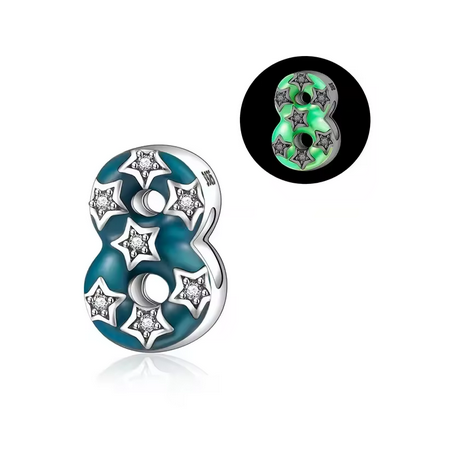 Charm age anniversaire 8 huit phosphorescent bleu strass argent pour bracelet