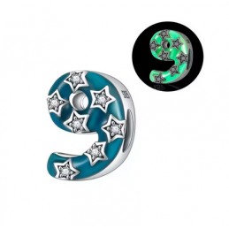 Charm age anniversaire 9 neuf phosphorescent bleu strass argent pour bracelet