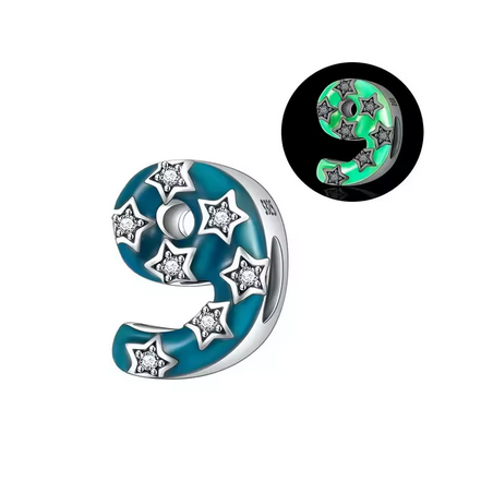 Charm age anniversaire 9 neuf phosphorescent bleu strass argent pour bracelet