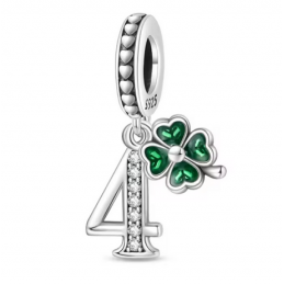 Charm age anniversaire 4 quatre trèfle strass argent pour bracelet