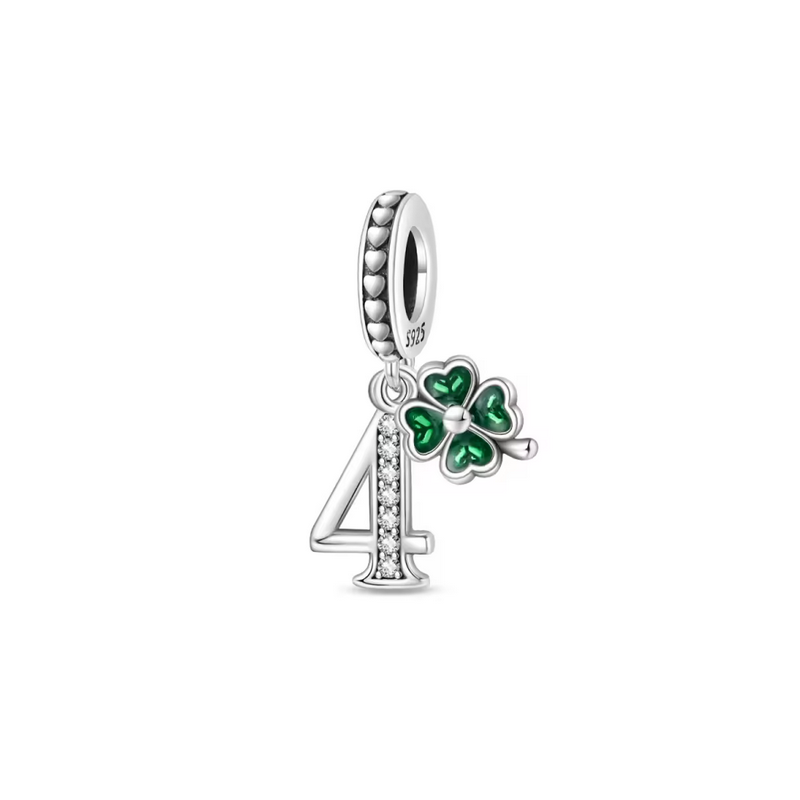 Charm age anniversaire 4 quatre trèfle strass argent pour bracelet