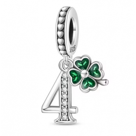 Charm age anniversaire 4 quatre trèfle strass argent pour bracelet