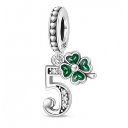Charm age anniversaire 5 cinq trèfle strass argent pour bracelet