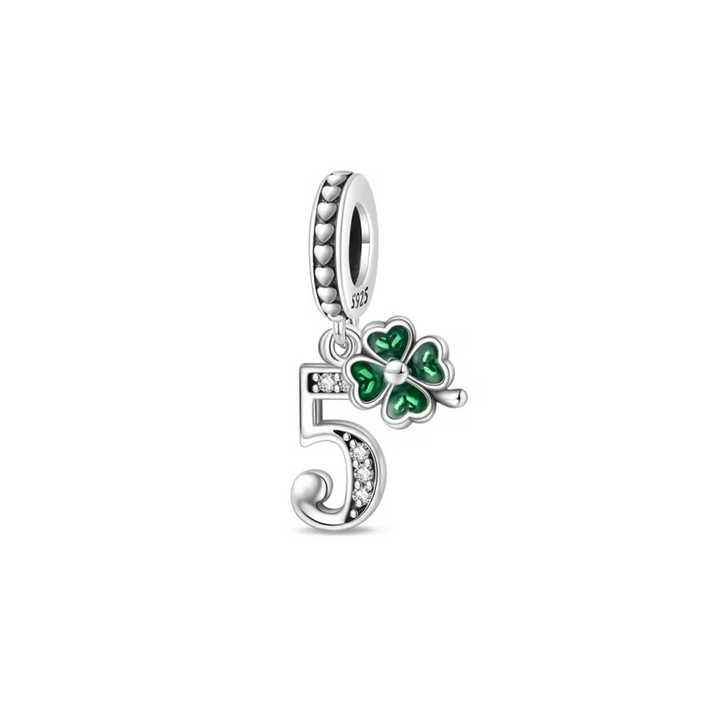 Charm age anniversaire 5 cinq trèfle strass argent pour bracelet