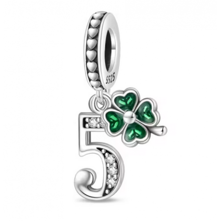 Charm age anniversaire 5 cinq trèfle strass argent pour bracelet