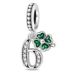 Charm age anniversaire 6 six trèfle strass argent pour bracelet