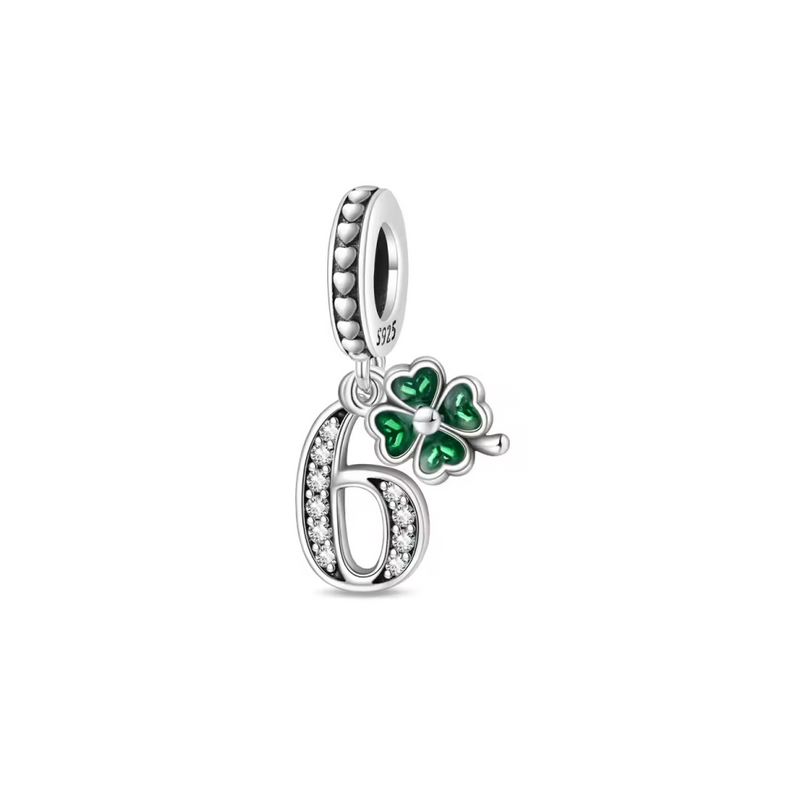 Charm age anniversaire 6 six trèfle strass argent pour bracelet