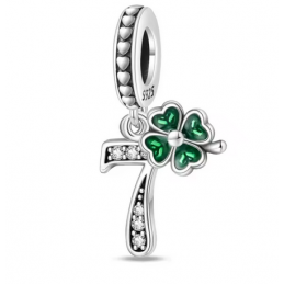 Charm age anniversaire 7 sept trèfle strass argent pour bracelet