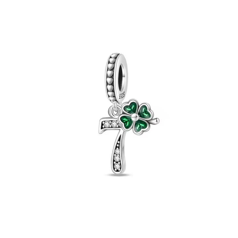 Charm age anniversaire 7 sept trèfle strass argent pour bracelet