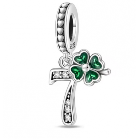 Charm age anniversaire 7 sept trèfle strass argent pour bracelet