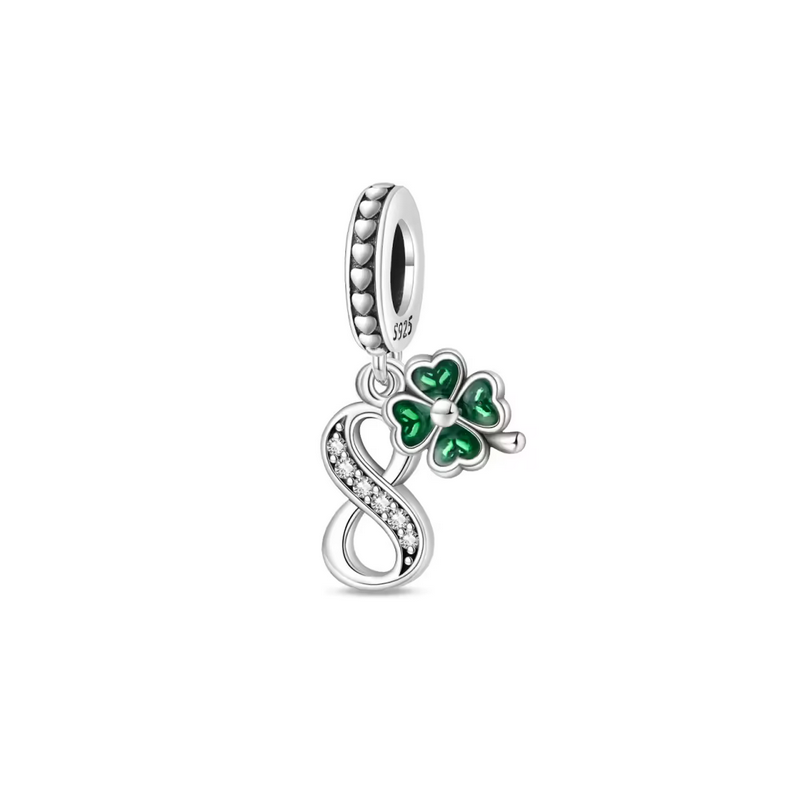 Charm age anniversaire 8 huit trèfle strass argent pour bracelet