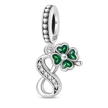 Charm age anniversaire 8 huit trèfle strass argent pour bracelet