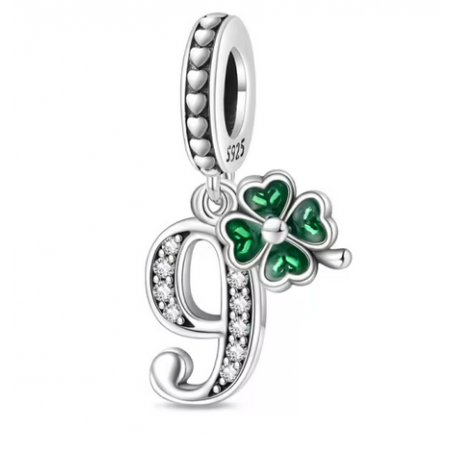 Charm age anniversaire 9 neuf trèfle strass argent pour bracelet