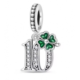 Charm age anniversaire 10 dix trèfle strass argent pour bracelet