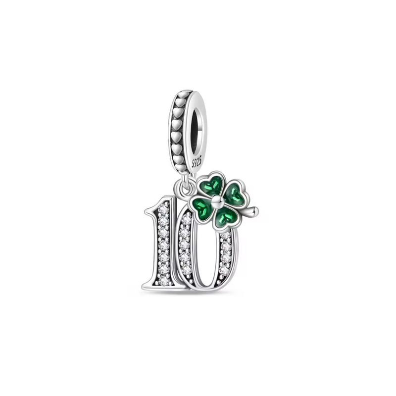 Charm age anniversaire 10 dix trèfle strass argent pour bracelet