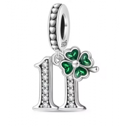Charm age anniversaire 11 onze trèfle strass argent pour bracelet