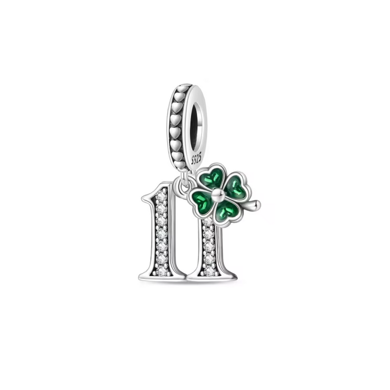 Charm age anniversaire 11 onze trèfle strass argent pour bracelet