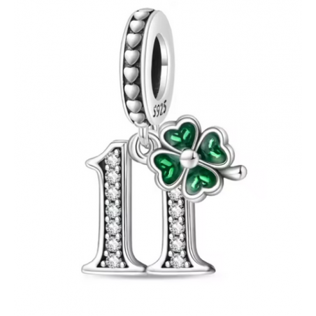 Charm age anniversaire 11 onze trèfle strass argent pour bracelet