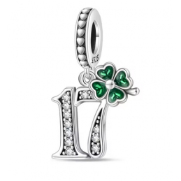 Charm age anniversaire 17 dix-sept trèfle strass argent pour bracelet