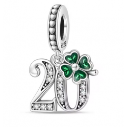 Charm age anniversaire 20 vingt trèfle strass argent pour bracelet