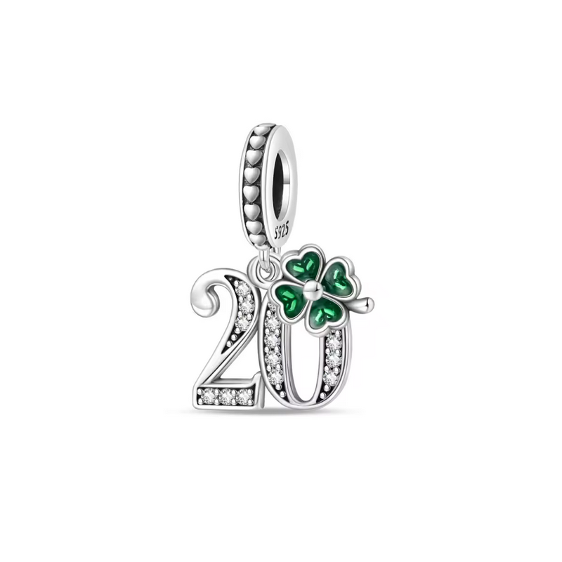Charm age anniversaire 20 vingt trèfle strass argent pour bracelet
