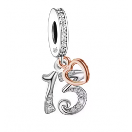 Charm age anniversaire 13 treize coeur or rose strass argent pour bracelet