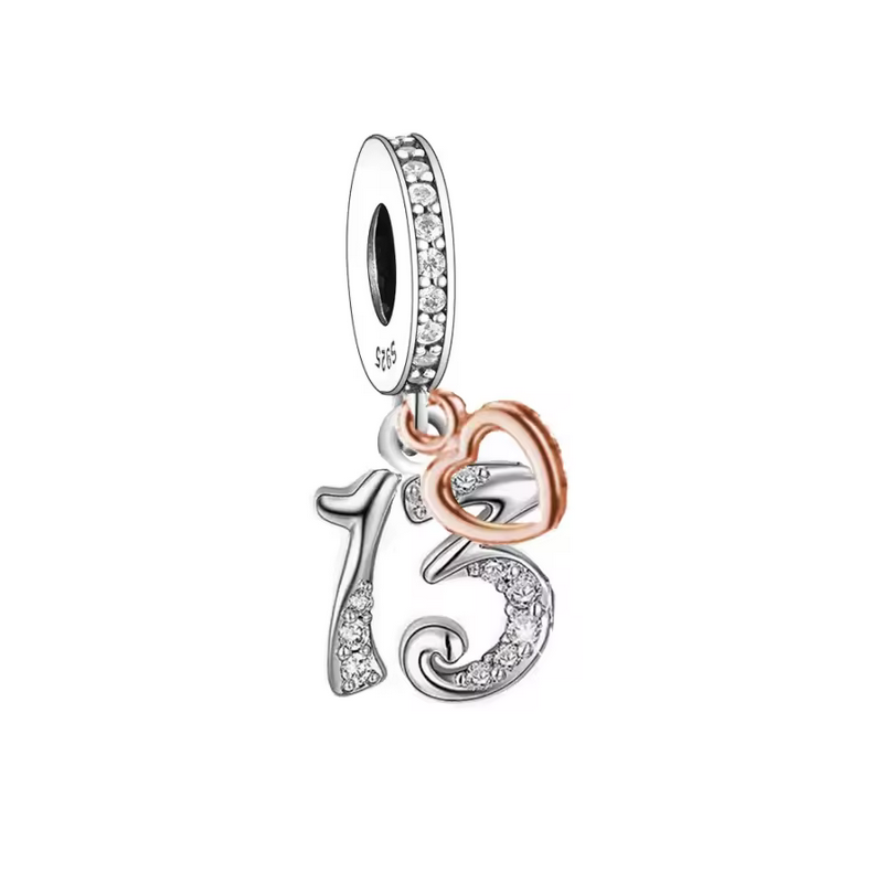 Charm age anniversaire 13 treize coeur or rose strass argent pour bracelet