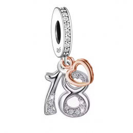 Charm age anniversaire 18 dix-huit coeur or rose strass argent pour bracelet