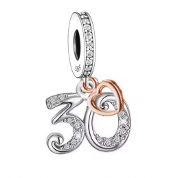 Charm age anniversaire 30 trente coeur or rose strass argent pour bracelet