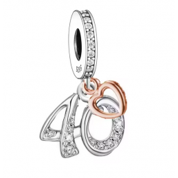 Charm age anniversaire 40 quarante coeur or rose strass argent pour bracelet