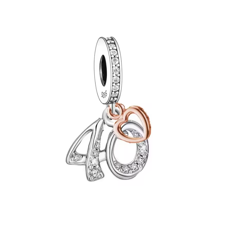 Charm age anniversaire 40 quarante coeur or rose strass argent pour bracelet