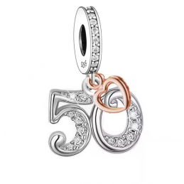 Charm age anniversaire 50 cinquante coeur or rose strass argent pour bracelet
