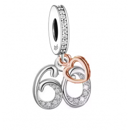 Charm age anniversaire 60 soixante coeur or rose strass argent pour bracelet